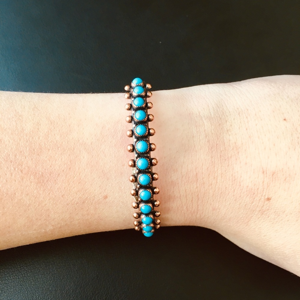 Copper Open Cuff Bracelet w Turquoise Stones - NEW